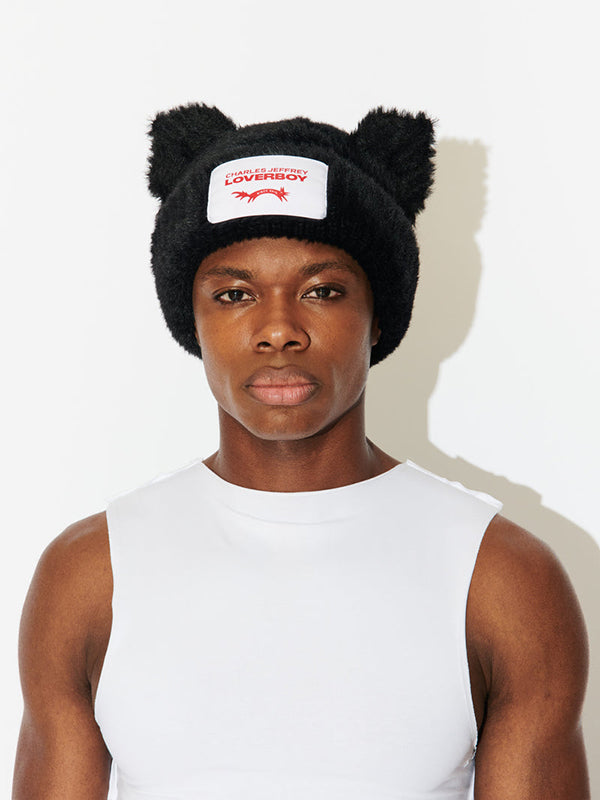 【Charles Jeffrey Loverboy - チャールズ ジェフリー ラバーボーイ】 FLUFFY CHUNKY EARS BEANIE / BLACK (帽子/ブラック)