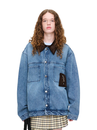【Charles Jeffrey Loverboy - チャールズ ジェフリー ラバーボーイ】 Denim Jacket With Corduroy Collar / BLUE (ジャケット/ブルー)