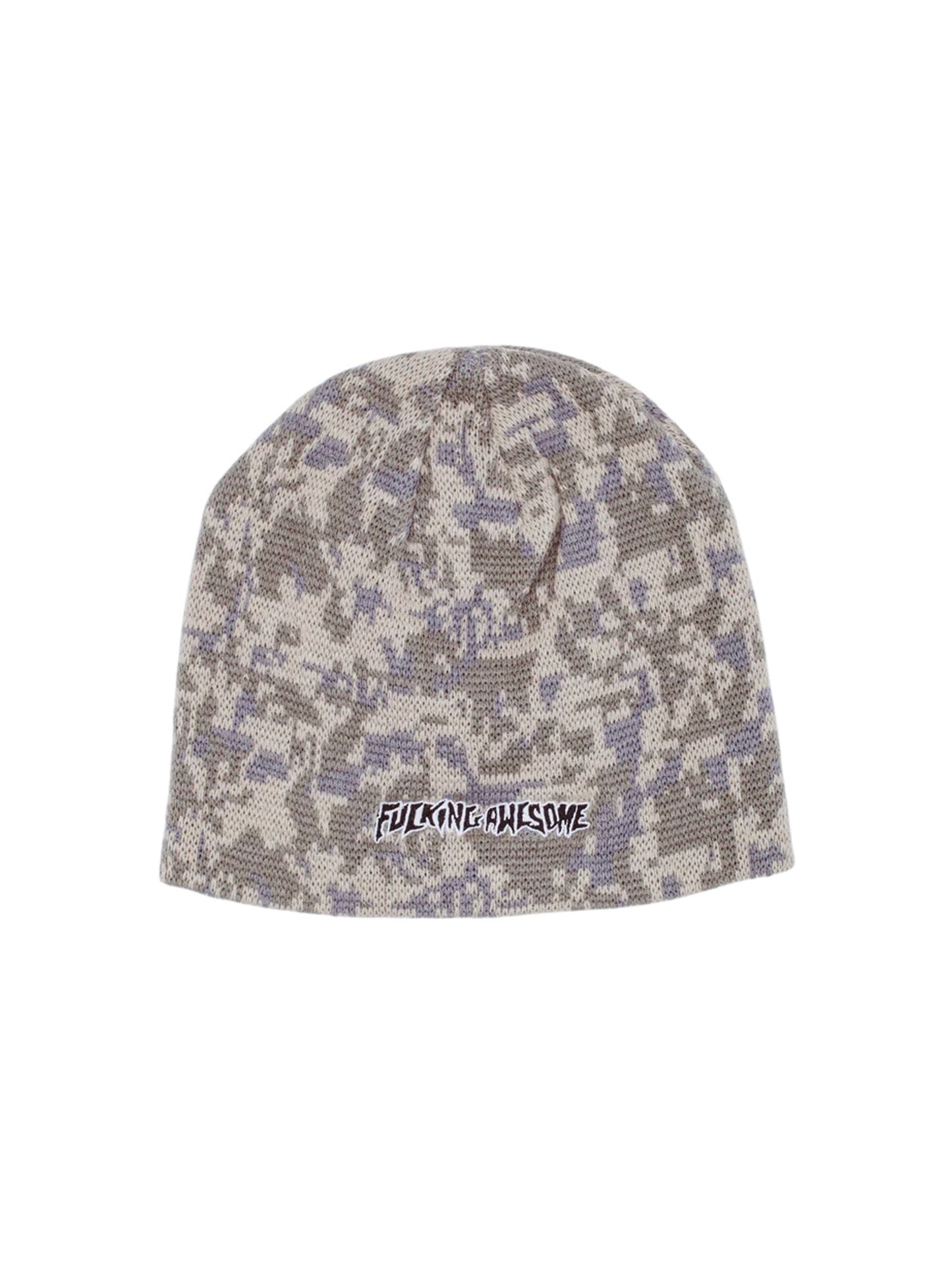 【Fucking Awesome- ファッキングオーサム】EMBROIDERED STAMP LOGO SKULLY BEANIE/KHAKI/CAMO（ビーニー/カーキカモフラージュ）