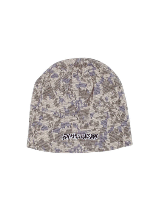 【Fucking Awesome- ファッキングオーサム】EMBROIDERED STAMP LOGO SKULLY BEANIE/KHAKI/CAMO（ビーニー/カーキカモフラージュ）