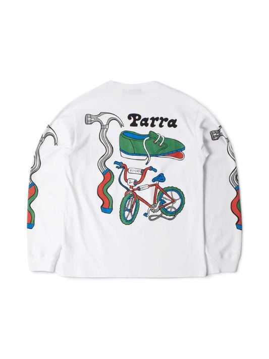 【by Parra - バイパラ】BIKE HAMMER LONG SLEEVE / WHITE (Tシャツ/ホワイト)