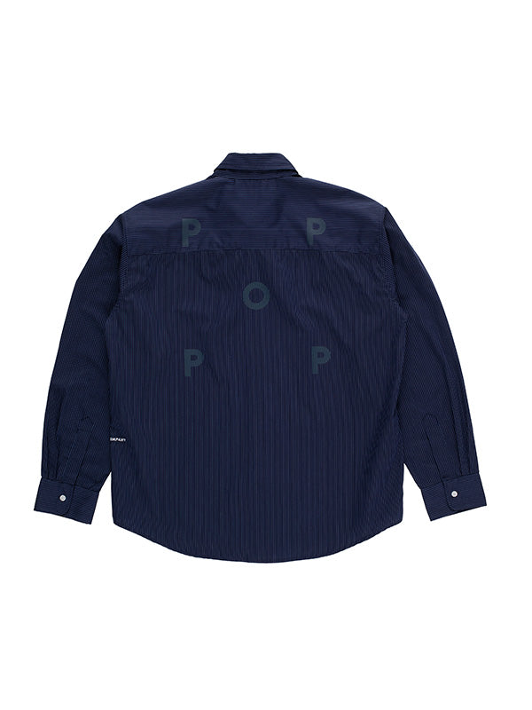 【POP TRADING COMPANY - ポップ トレーディング カンパニー】STRIPED LOGO SHIRT / NAVY (シャツ/ネイビー)
