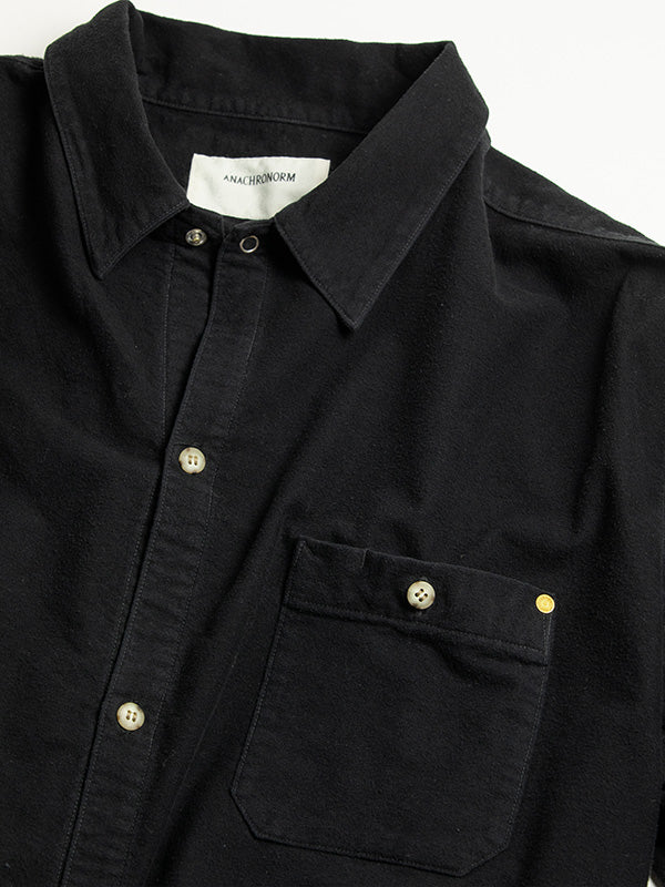 【ANACHRONORM - アナクロノーム】AN380 COTTON SUEDE WIDE SHIRTS BLACK / BLACK (シャツ/ブラック)