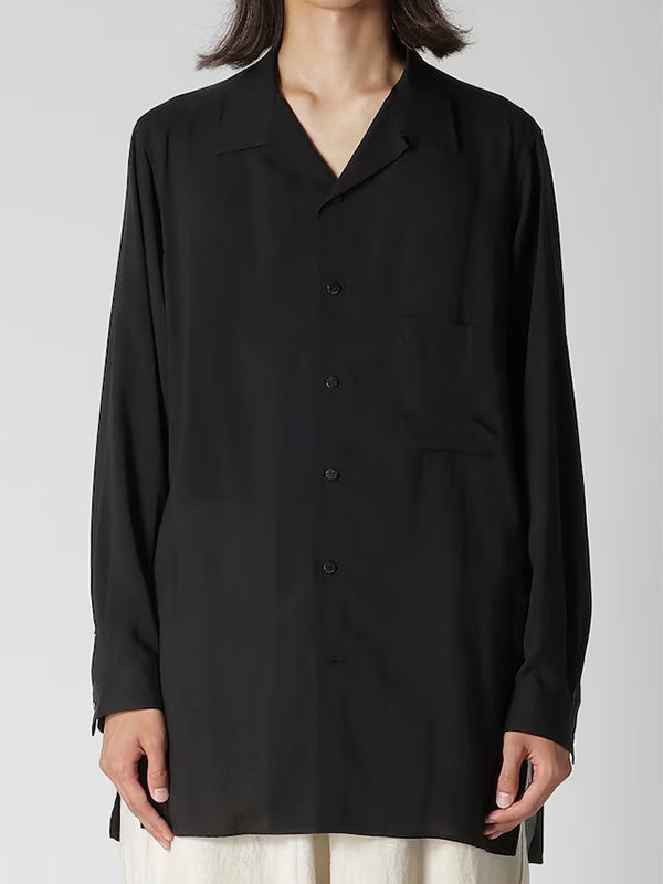 【Y's for men-ワイズフォーメン】CELLULOSE LAWN OPEN COLLAR LEFT POCKET BLOUSE(シャツ/ブラック)