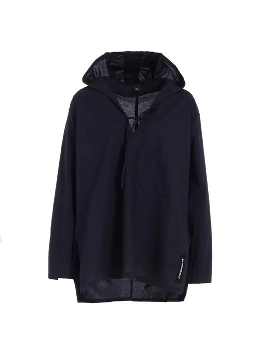 【Y's - ワイズ】Y's BORN PRODUCT THIN COTTON TWILL HOODIE PULL OVER / NAVY (パーカー/ネイビー)