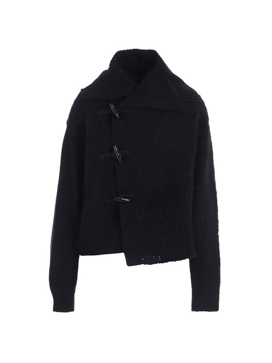 【Y's - ワイズ】TOGGLE BUTTON ASYMMETRIC CARDIGAN / BLACK (ニット/ブラック)