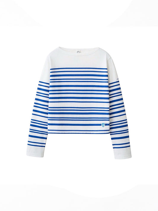 【ORCIVAL - オーシバル】Women's Cotton Jersey Boat Neck Short Pullover / WHITE×BLUE (Tシャツ/ホワイト×ブルー)