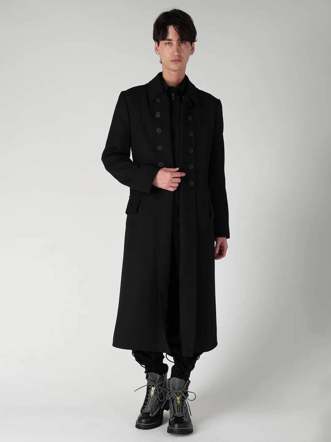 【Yohji Yamamoto POUR HOMME - ヨウジヤマモト プールオム】ARMY GABARDINE NAPOLEON JACKET（ジャケット/ ブラック)