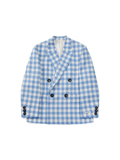 【TSTS -ティーエスティーエス】GINGHAM WOOL DOUBLE BREASTED BLAZER / BLUE GIMGHAM (ジャケット/ブルーギンガム)