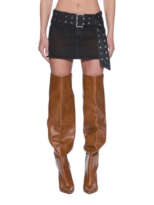 【KSUBI - スビ】MICRO MINI BELTED GREASED / BROWN (スカート/ブラウン)