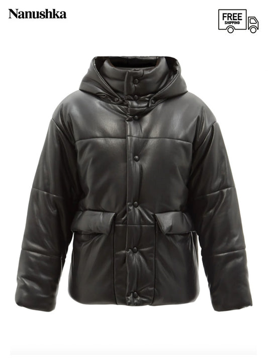 60%OFF【NANUSHKA - ナヌーシュカ】"HIDE" Hooded vegan leather puffer jacket（アウター/ブラウン)