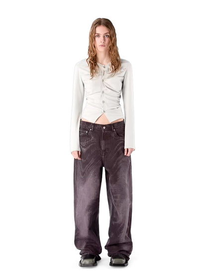 【CAMPER LAB  - カンペールラボ】DISTORTED LASER LOOSE FIT JEANS / BURGUNDY  (デニムパンツ/バーガンディー）