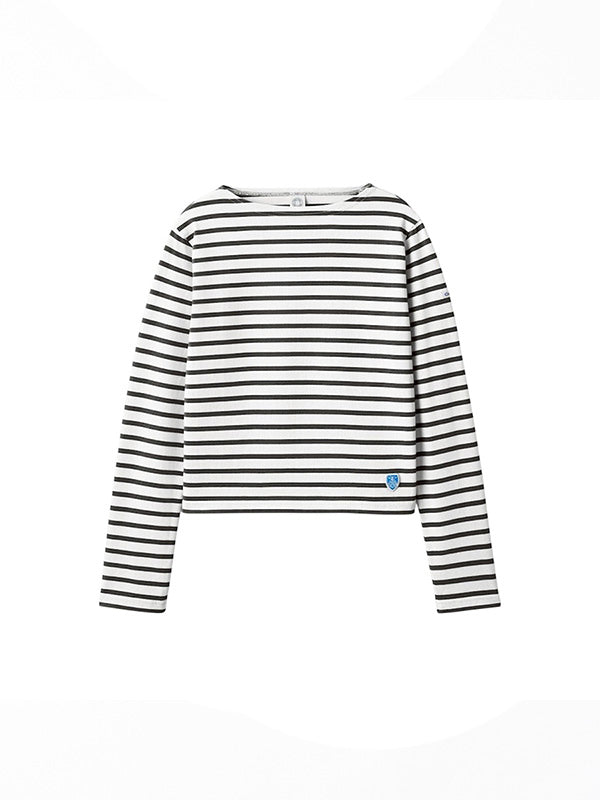 【ORCIVAL - オーシバル】Women's Cotton Jersey Boat Neck Short Pullover / WHITE×F.GREY (Tシャツ/ホワイト×グレー)