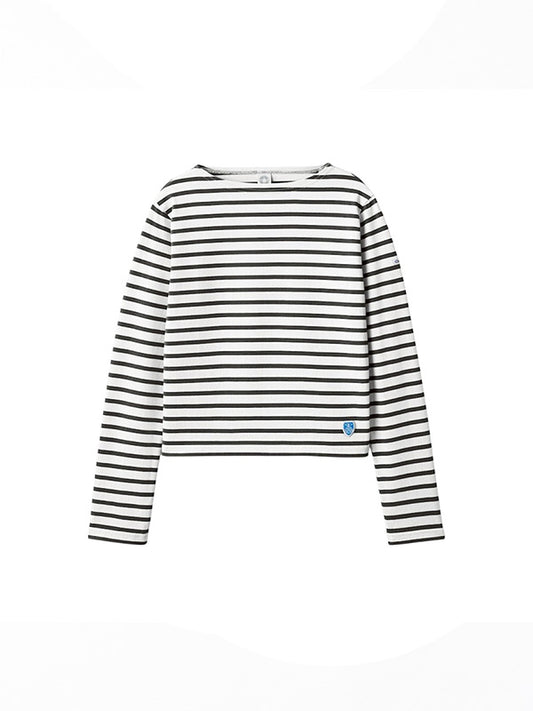 【ORCIVAL - オーシバル】Women's Cotton Jersey Boat Neck Short Pullover / WHITE×F.GREY (Tシャツ/ホワイト×グレー)