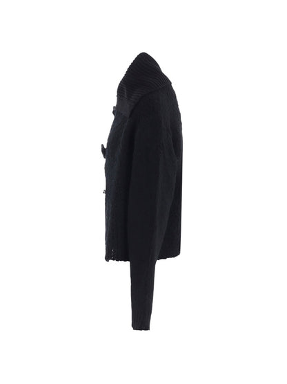 【Y's - ワイズ】TOGGLE BUTTON ASYMMETRIC CARDIGAN / BLACK (ニット/ブラック)