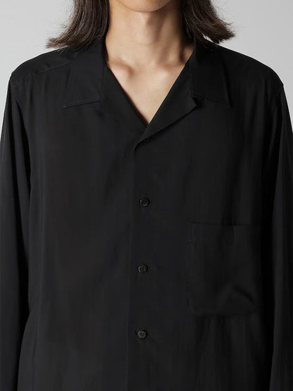 【Y's for men-ワイズフォーメン】CELLULOSE LAWN OPEN COLLAR LEFT POCKET BLOUSE(シャツ/ブラック)