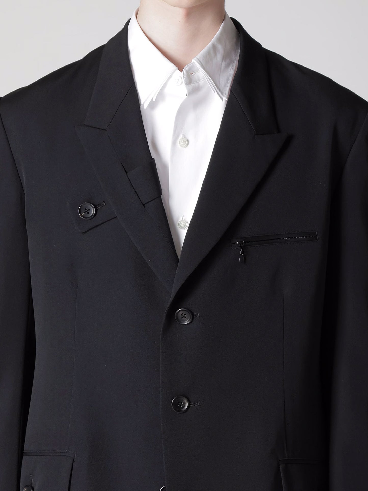 【Y's for men-ワイズフォーメン】WOOL GABARDINE JACKET WITH A RIGHT LAPEL TAB(ジャケット/ブラック)