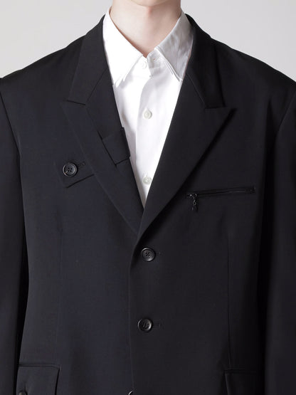 【Y's for men-ワイズフォーメン】WOOL GABARDINE JACKET WITH A RIGHT LAPEL TAB(ジャケット/ブラック)