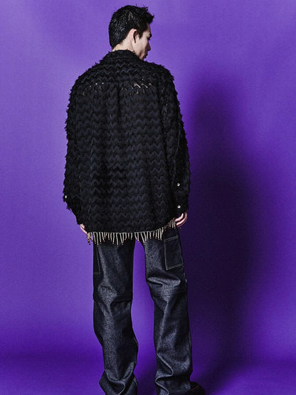 30%OFF【ANDERSSON BELL - アンダースンベル】BIRD SHAGGY LONG SHIRTS / BLACK (シャツ/ブラック）