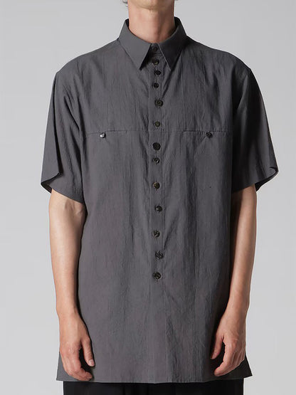 【Y's for men-ワイズフォーメン】60 WRINKLE LAWN SHORT SLEEVE SHIRT WITH RANDOM BUTTONS (半袖シャツ/グレー)