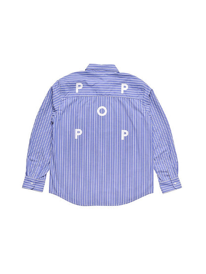 30%OFF【POP TRADING COMPANY - ポップ トレーディング カンパニー】LOGO STRIPED SHIRT(シャツ/ブルー)