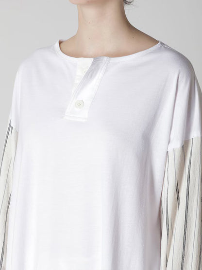 【Y's - ワイズ】COMBINATION HENLEY NECK BLOUSE / WHITE (ブラウス/ホワイト)