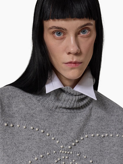 【KIMHEKIM - キムヘキム】Pearl Embellished Pointelle Sweater  / GREY (セーター/グレー)