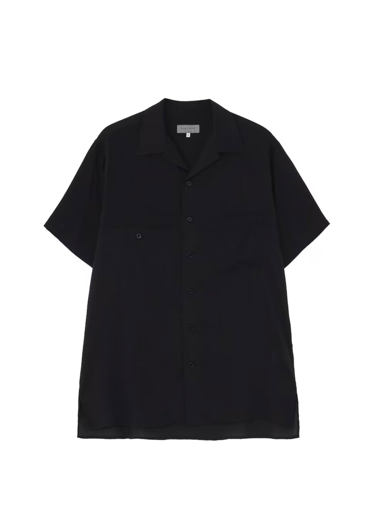 【Yohji Yamamoto POUR HOMME - ヨウジヤマモト プールオム】CELLLOSE LAWN PANEL OPEN COLLAR BLOUSE（シャツ/ ブラック)