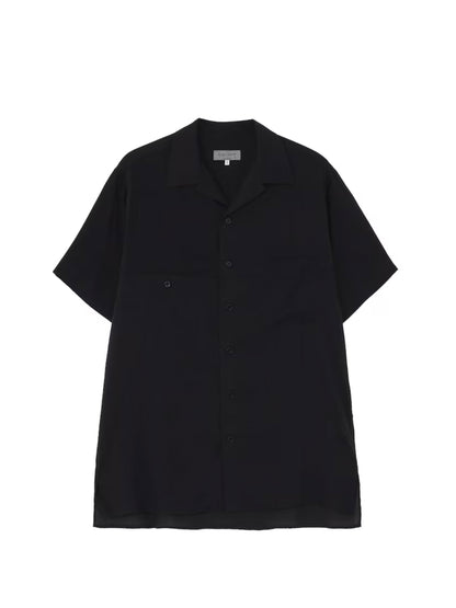【Yohji Yamamoto POUR HOMME - ヨウジヤマモト プールオム】CELLLOSE LAWN PANEL OPEN COLLAR BLOUSE（シャツ/ ブラック)