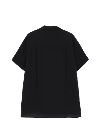 【Yohji Yamamoto POUR HOMME - ヨウジヤマモト プールオム】CELLLOSE LAWN PANEL OPEN COLLAR BLOUSE（シャツ/ ブラック)