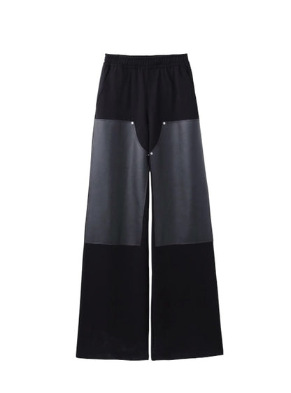 【JOHN LAWRENCE SULLIVAN - ジョンローレンスサリバン】SWEAT WIDE PANTS WITH LEATHER PATCH / Black（パンツ/ブラック)