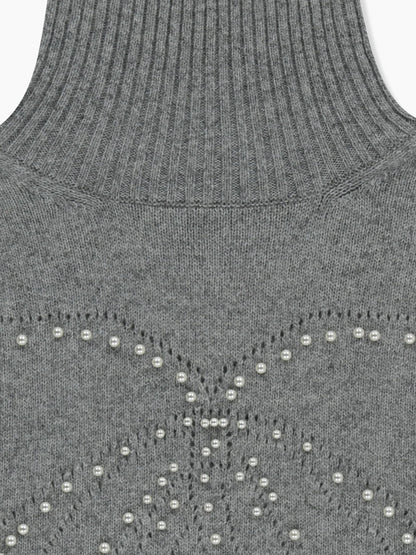 【KIMHEKIM - キムヘキム】Pearl Embellished Pointelle Sweater  / GREY (セーター/グレー)
