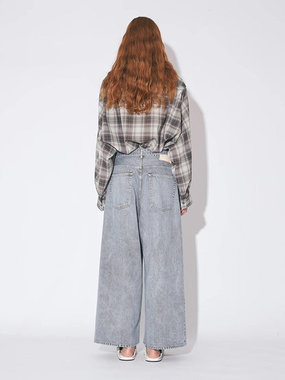 【beautiful people - ビューティフルピープル】selvedge denim o/d cropped wide pants / SAXE（デニムパンツ/サックス)