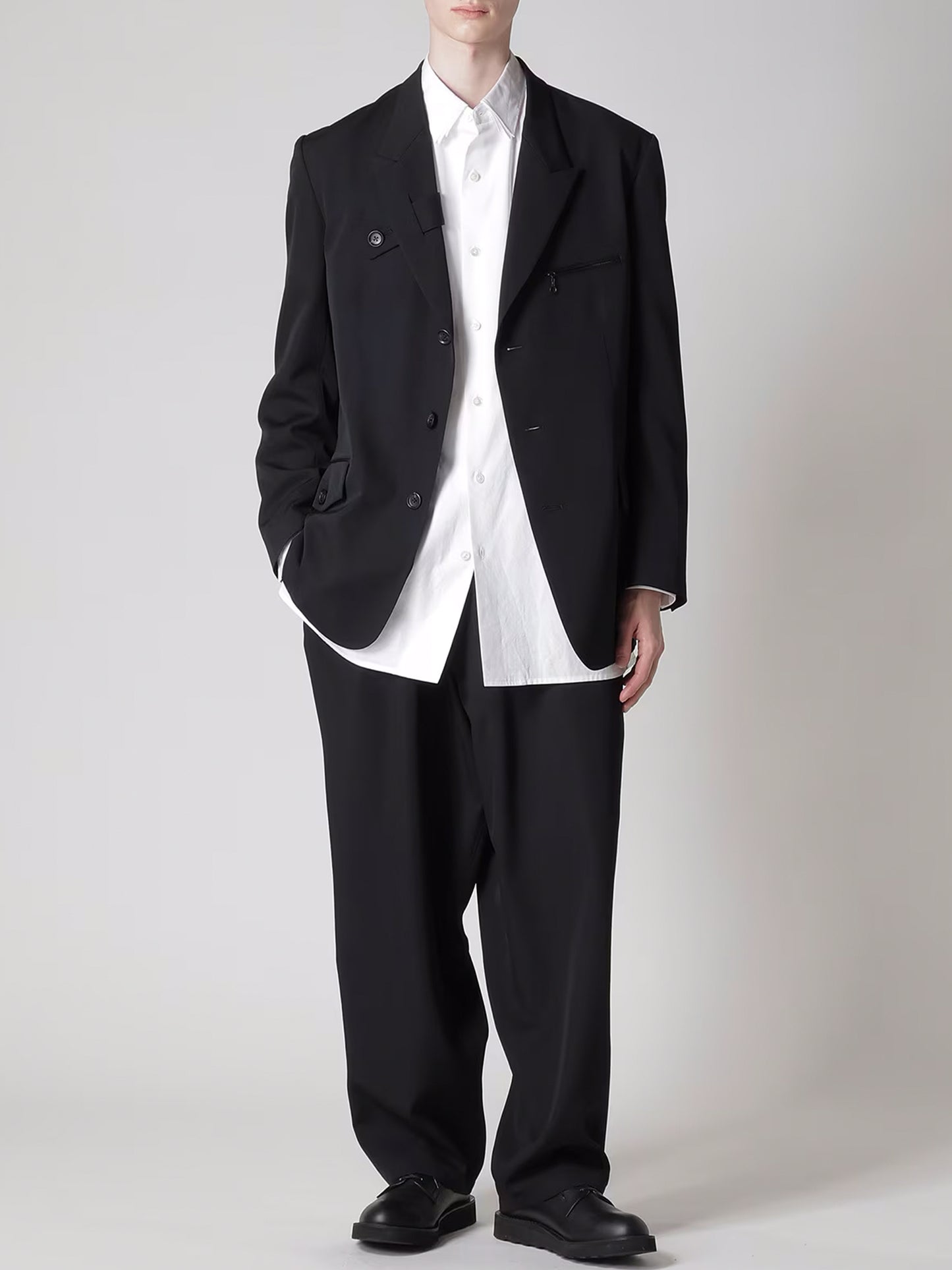 【Y's for men-ワイズフォーメン】WOOL GABARDINE JACKET WITH A RIGHT LAPEL TAB(ジャケット/ブラック)