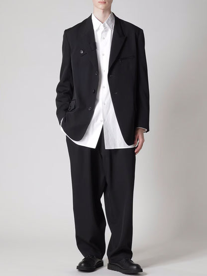 【Y's for men-ワイズフォーメン】WOOL GABARDINE JACKET WITH A RIGHT LAPEL TAB(ジャケット/ブラック)