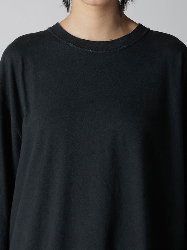 【Y's - ワイズ】7.4OZ COTTON JERSEY SULFUR-DYED LONG SLEEVE TEE / BLACK (Tシャツ/ブラック)