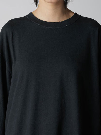 【Y's - ワイズ】7.4OZ COTTON JERSEY SULFUR-DYED LONG SLEEVE TEE / BLACK (Tシャツ/ブラック)