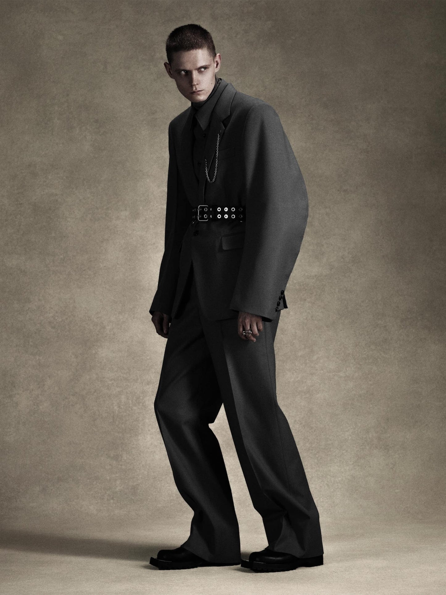 【JOHN LAWRENCE SULLIVAN - ジョンローレンスサリバン】WOOL BARATHEA WIDE TROUSERS (スラックス/ブラック)