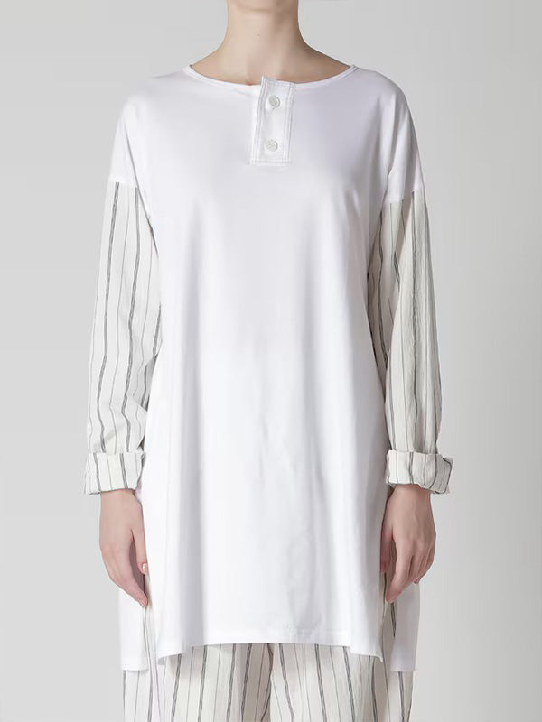 【Y's - ワイズ】COMBINATION HENLEY NECK BLOUSE / WHITE (ブラウス/ホワイト)