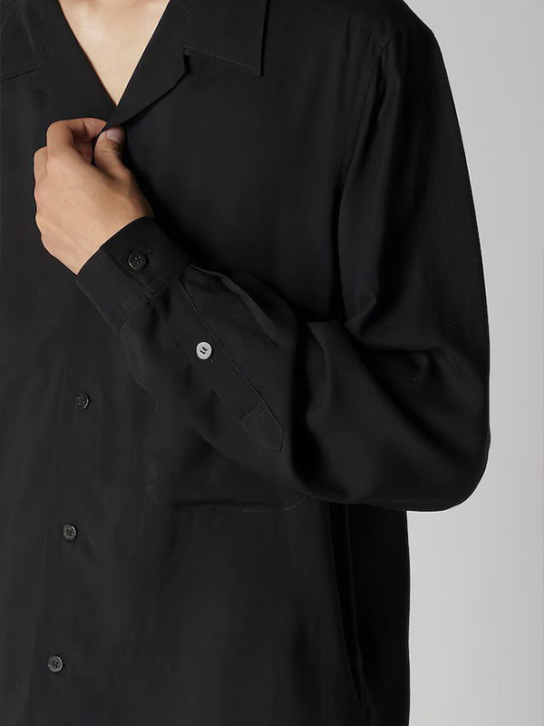 【Y's for men-ワイズフォーメン】CELLULOSE LAWN OPEN COLLAR LEFT POCKET BLOUSE(シャツ/ブラック)