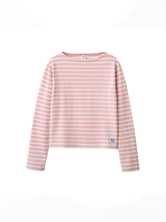 【ORCIVAL - オーシバル】Women's Cotton Jersey Boat Neck Short Pullover / P.PINK×WHITE (Tシャツ/ピンク×ホワイト)