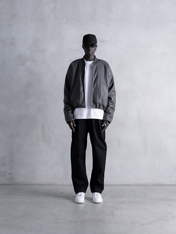 30%OFF【STAMPD - スタンプド】FAUX LEATHER OVERSIZED CROPPED BOMBER / BLACK (ジャケット/ブラック)