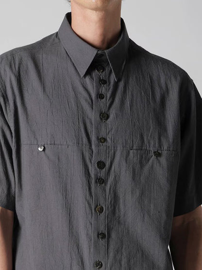 【Y's for men-ワイズフォーメン】60 WRINKLE LAWN SHORT SLEEVE SHIRT WITH RANDOM BUTTONS (半袖シャツ/グレー)