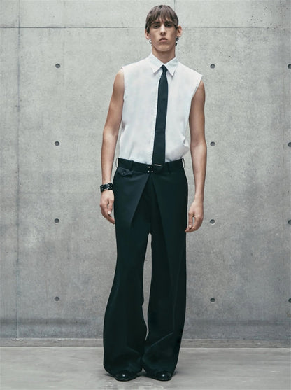 【JOHN LAWRENCE SULLIVAN - ジョンローレンスサリバン】WOOL GABARDINE FOLDED WIDE TROUSERS / Black（パンツ/ブラック)