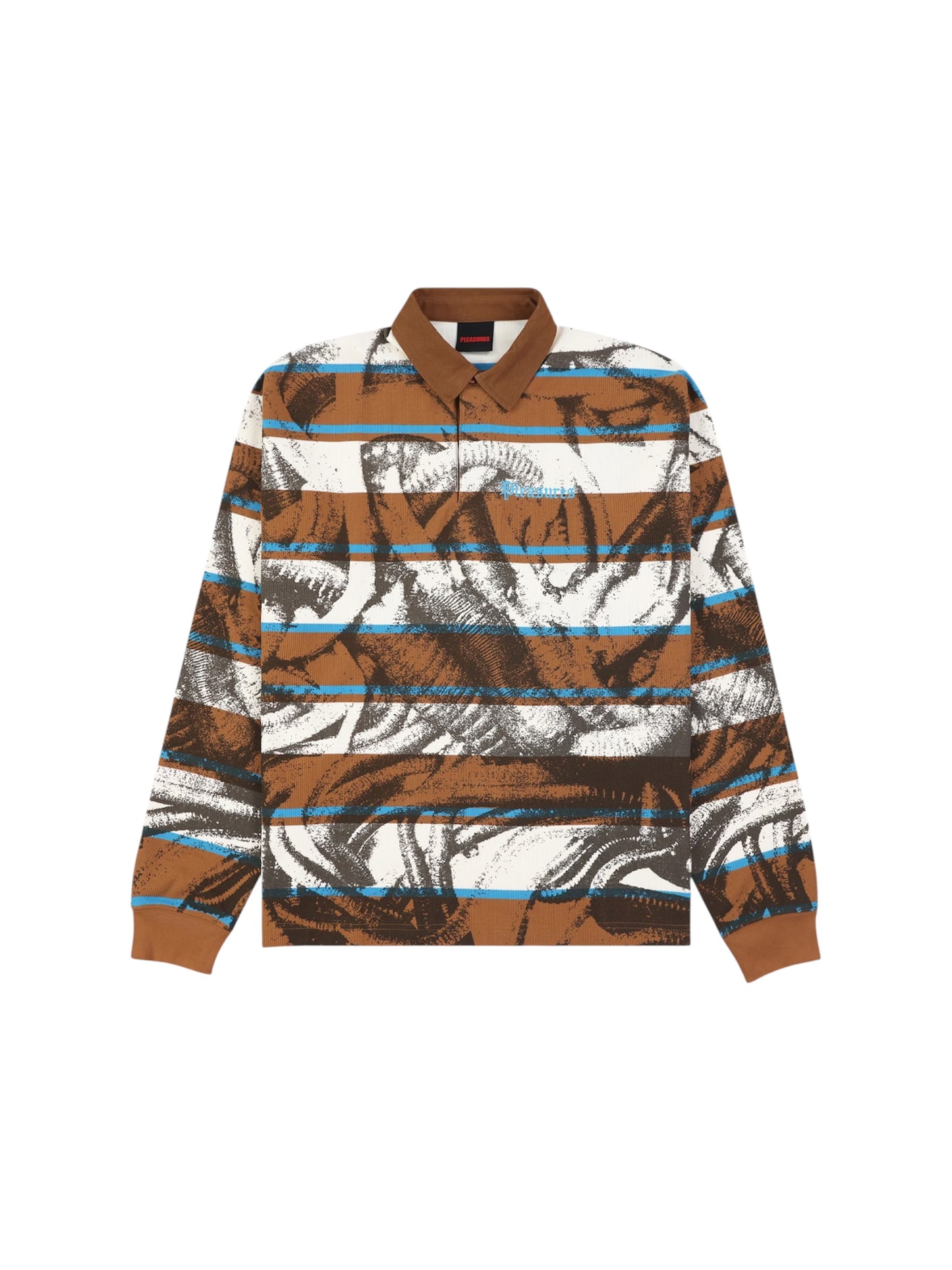 【PLEASURES - プレジャーズ】WORMS RUGBY LONG SLEEVE POLO / BROWN (L.S/ブラウン)