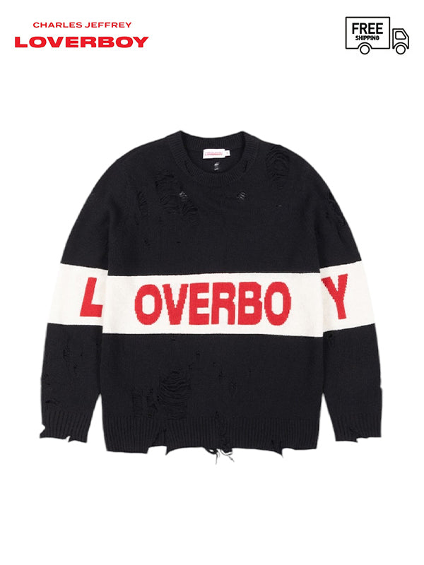 【Charles Jeffrey Loverboy - チャールズ ジェフリー ラバーボーイ】DISTRESSED LOVERBOY LOGO JUMPER / BLACK (セーター/ブラック)