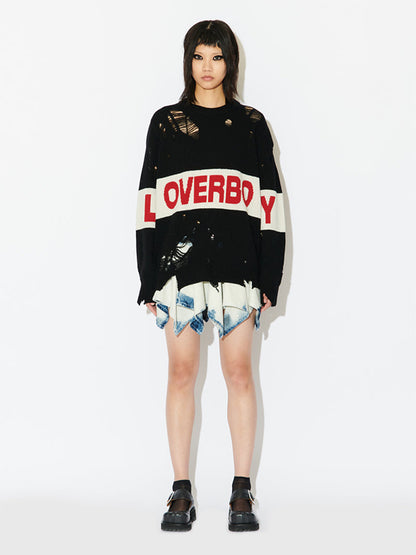 【Charles Jeffrey Loverboy - チャールズ ジェフリー ラバーボーイ】DISTRESSED LOVERBOY LOGO JUMPER / BLACK (セーター/ブラック)