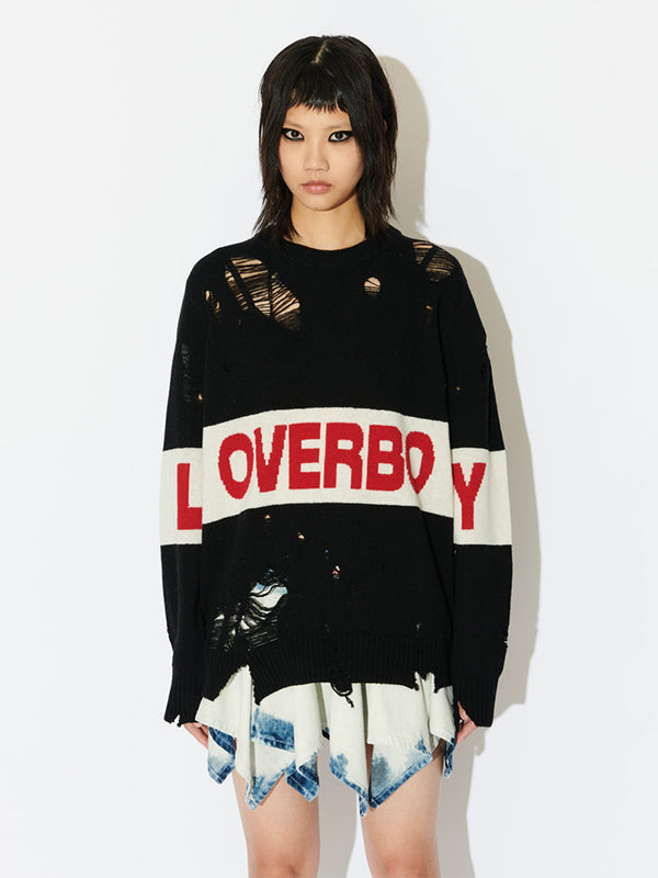 【Charles Jeffrey Loverboy - チャールズ ジェフリー ラバーボーイ】DISTRESSED LOVERBOY LOGO JUMPER / BLACK (セーター/ブラック)