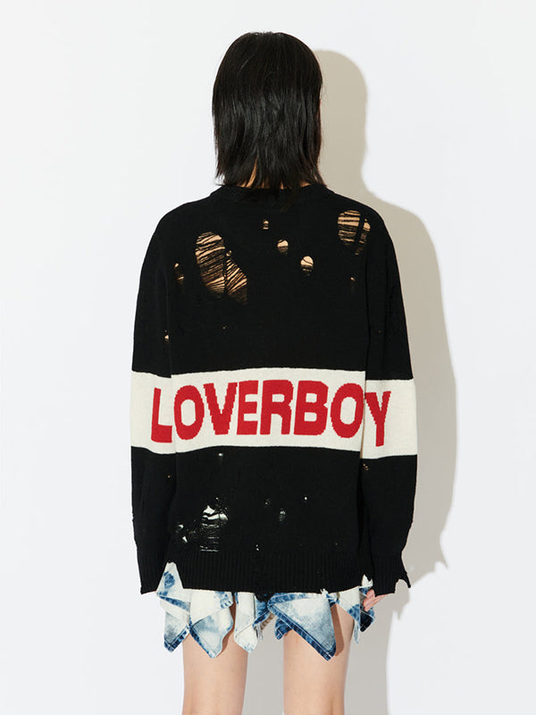 【Charles Jeffrey Loverboy - チャールズ ジェフリー ラバーボーイ】DISTRESSED LOVERBOY LOGO JUMPER / BLACK (セーター/ブラック)