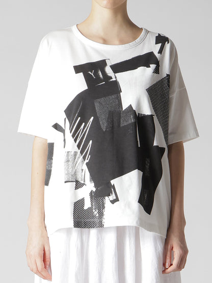 【Y's - ワイズ】Y'S COLLAGE PRINT LOOSE ROUND NECK T / BLACK (Tシャツ/ホワイト)